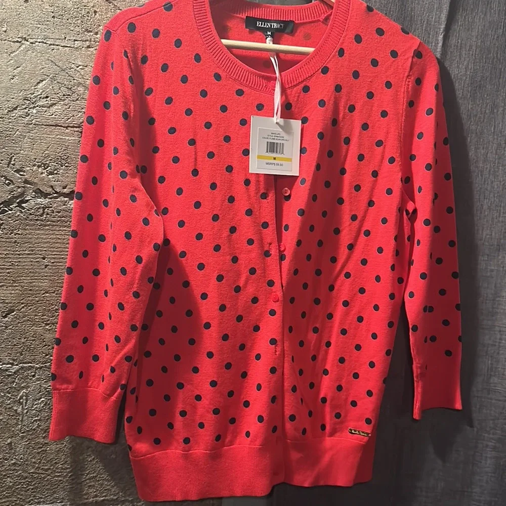 Women’s Medium Ellen Tracy Polka Dot Cardigan *New w/ Tag” - Picture 4 of 10